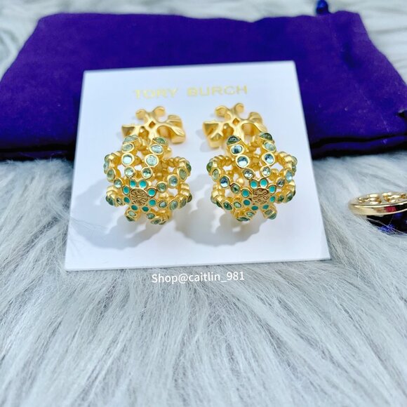 SMALL ROXANNE DROP EARRING ROLLED GOLD/LIGHT BLUE - Picture 4 of 6